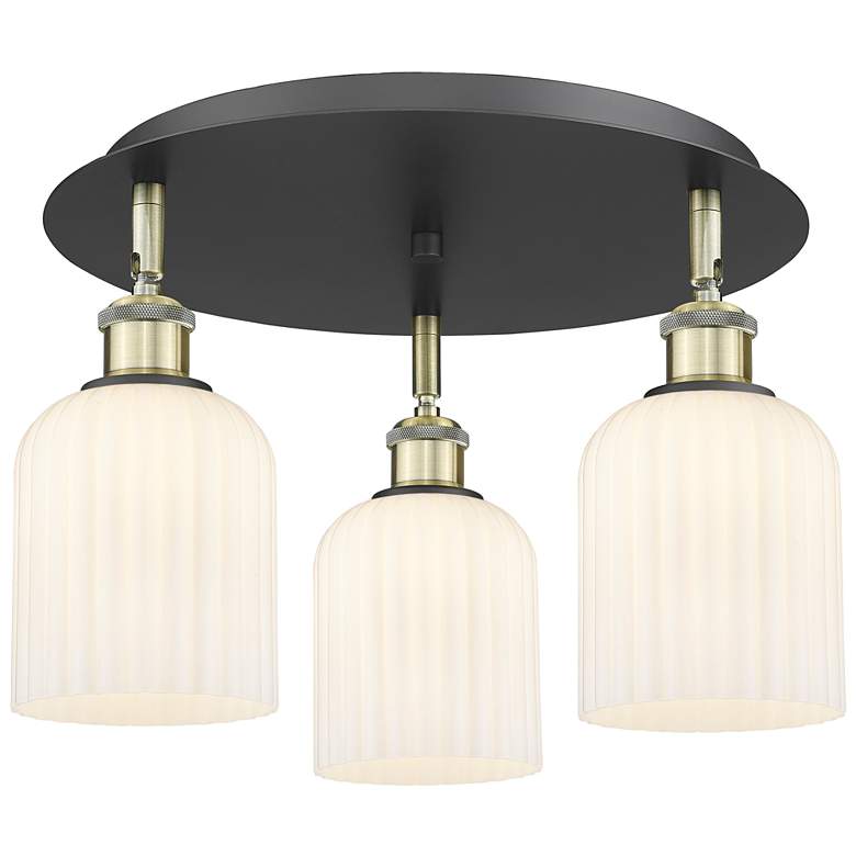 Image 1 Ballston Bridal Veil 17" 3 Light Flush Mount Black Brass w/ White Shade
