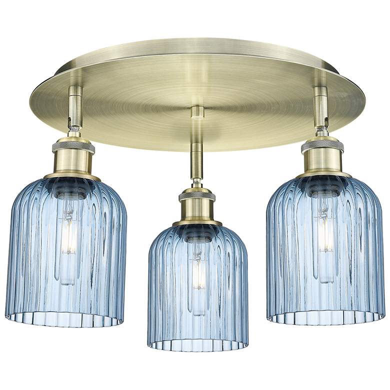 Image 1 Ballston Bridal Veil 17" 3 Light Flush Mount Brass w/ Princess Blue Shade