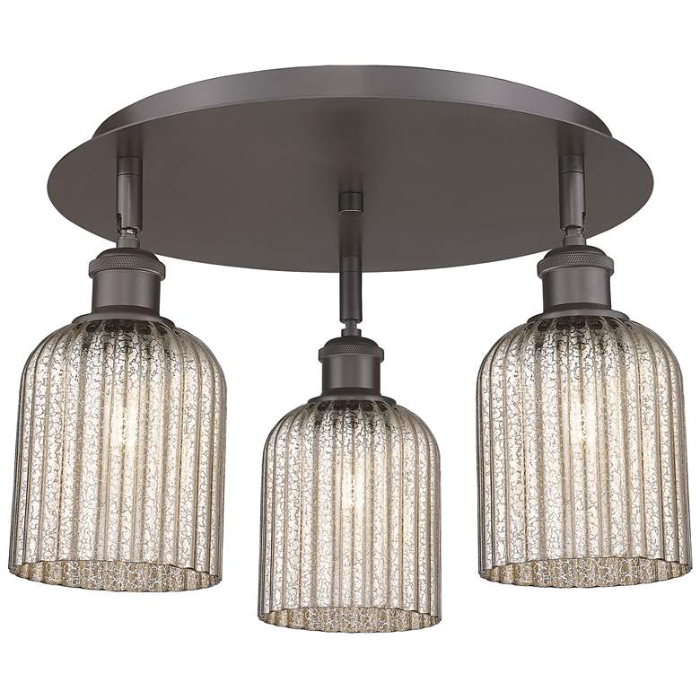 Image 1 Ballston Bridal Veil 17" 3 Light Flush Mount Bronze w/ Mercury Shade