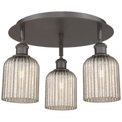 Ballston Bridal Veil 17" 3 Light Flush Mount Bronze w/ Mercury Shade