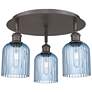 Ballston Bridal Veil 17" 3 Light Flush Mount Bronze w/ Princess Blue Shade