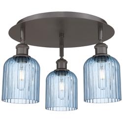 Ballston Bridal Veil 17" 3 Light Flush Mount Bronze w/ Princess Blue Shade