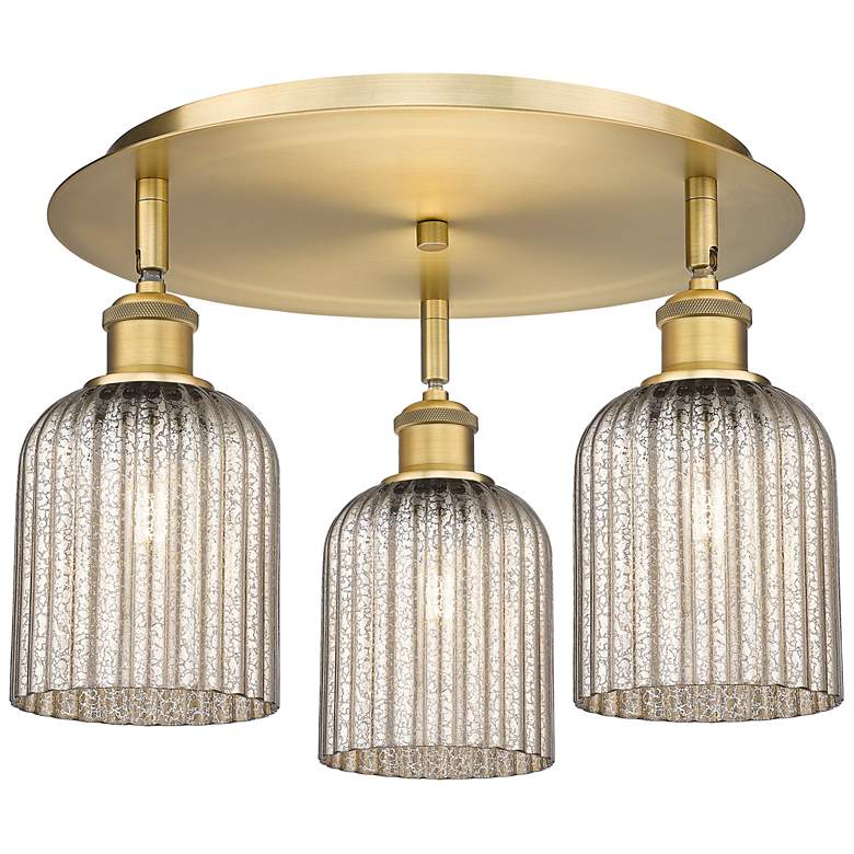 Image 1 Ballston Bridal Veil 17" 3 Light Flush Mount Brushed Brass Mercury Shade