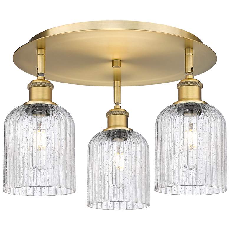 Image 1 Ballston Bridal Veil 17" 3 Light Flush Mount Brushed Brass Seedy Shade