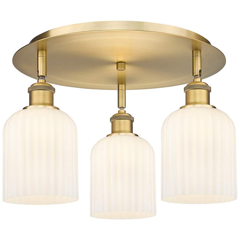 Image 1 Ballston Bridal Veil 17" 3 Light Flush Mount Brushed Brass w/ White Shade