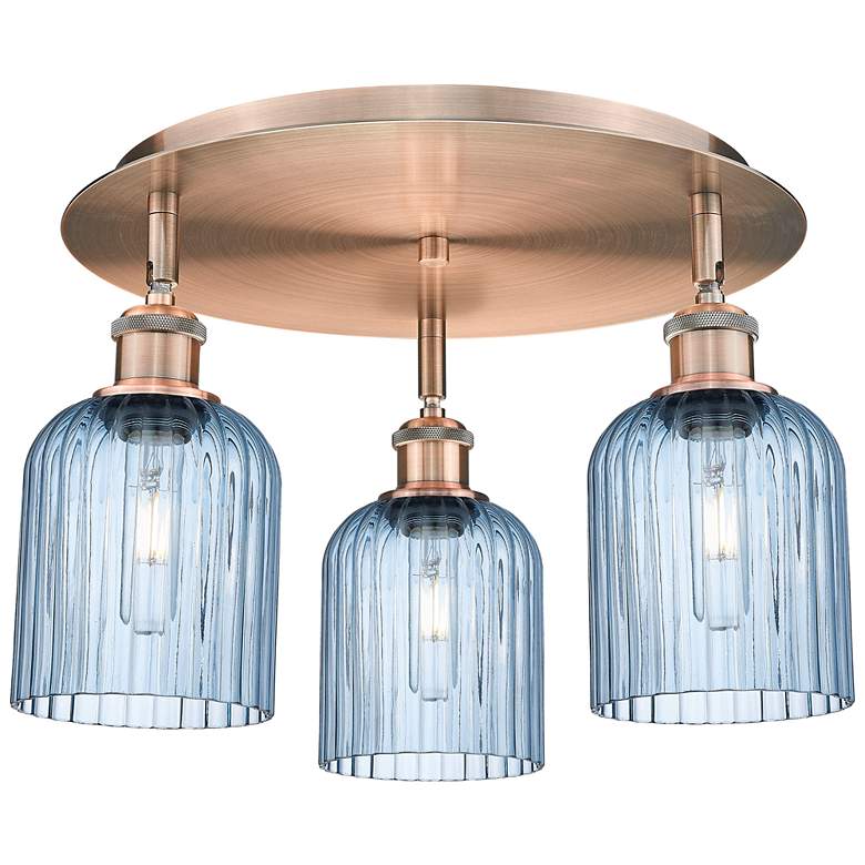Image 1 Ballston Bridal Veil 17" 3 Light Flush Mount Copper w/ Princess Blue Shade