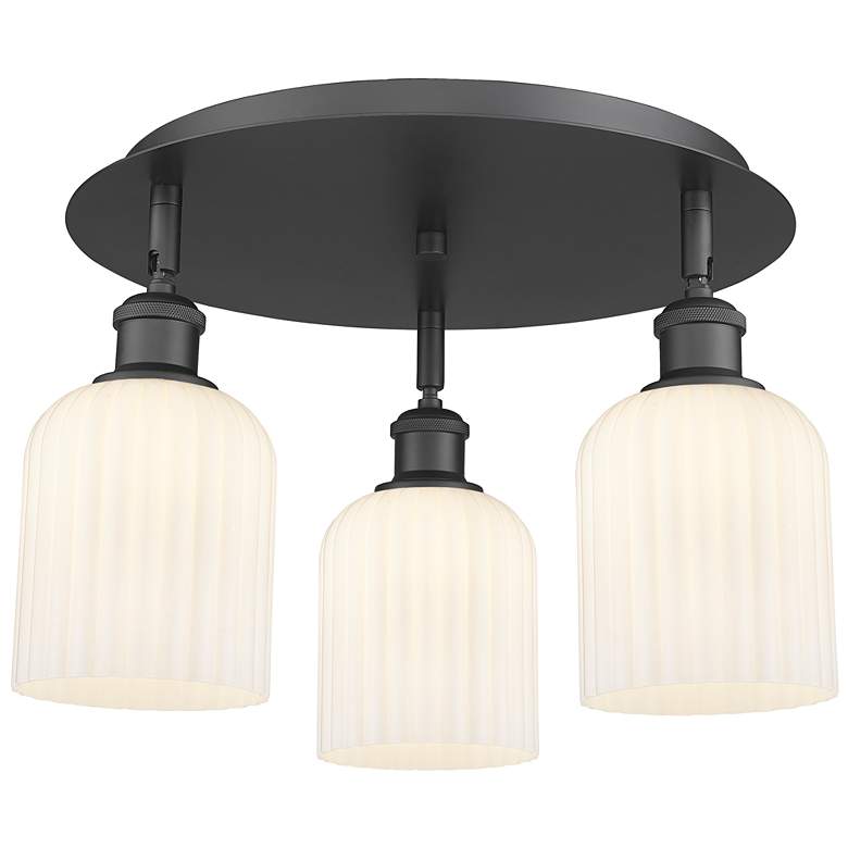 Image 1 Ballston Bridal Veil 17" 3 Light Flush Mount Matte Black Gloss White Shade