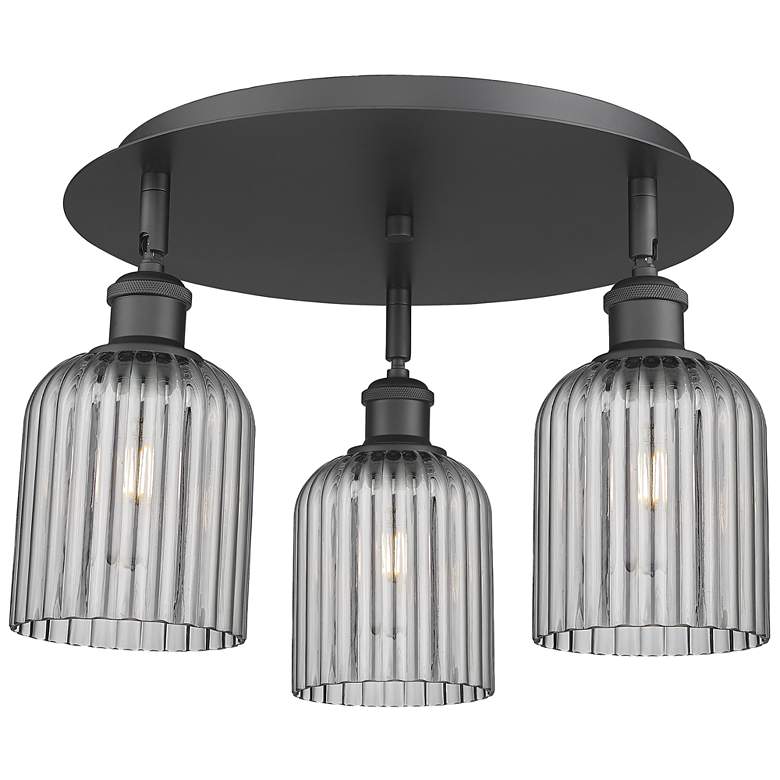 Image 1 Ballston Bridal Veil 17" 3 Light Flush Mount Matte Black Light Smoke Shade