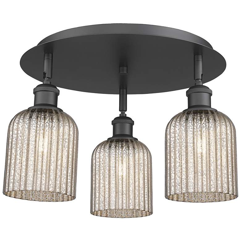 Image 1 Ballston Bridal Veil 17" 3 Light Flush Mount Matte Black Mercury Shade