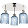 Ballston Bridal Veil 17" 3 Light Flush Mount Nickel w/ Princess Blue Shade