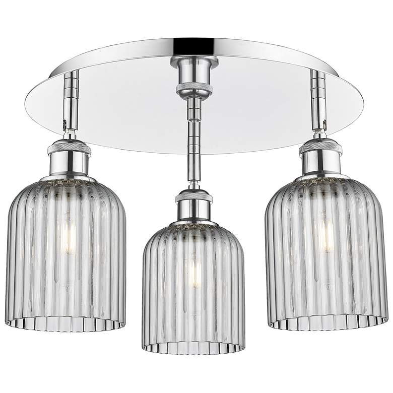 Image 1 Ballston Bridal Veil 17" 3 Light Flush Mount Polished Chrome w/ Smoke Shade