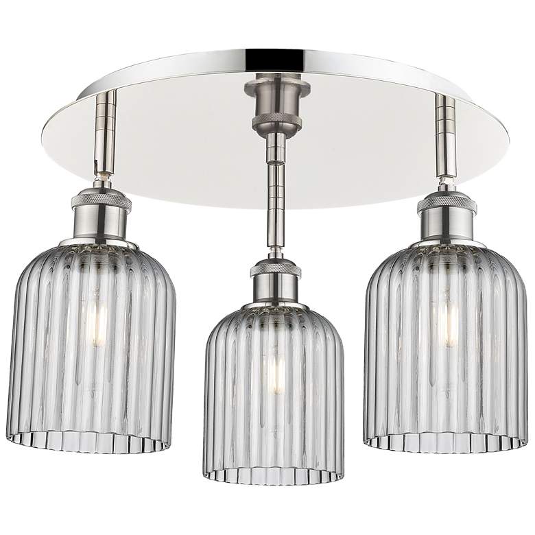 Image 1 Ballston Bridal Veil 17" 3 Light Flush Mount Polished Nickel w/ Smoke Shade
