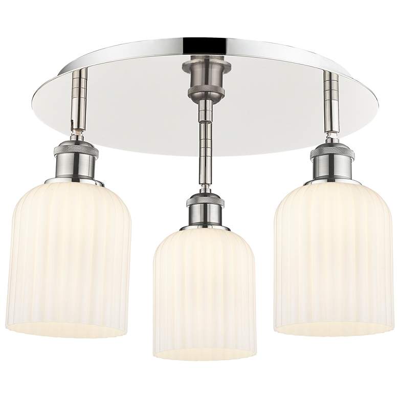Image 1 Ballston Bridal Veil 17" 3 Light Flush Mount Polished Nickel w/ White Shade