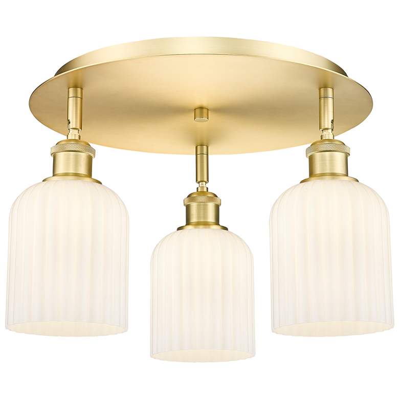 Image 1 Ballston Bridal Veil 17" 3 Light Flush Mount Satin Gold Gloss White Shade
