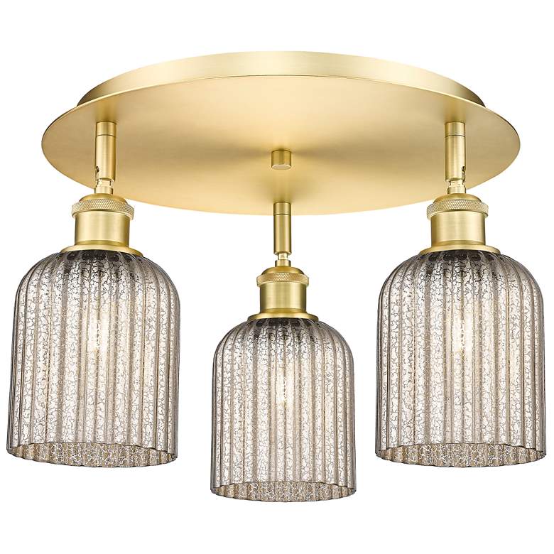 Image 1 Ballston Bridal Veil 17" 3 Light Flush Mount Satin Gold Mercury Shade