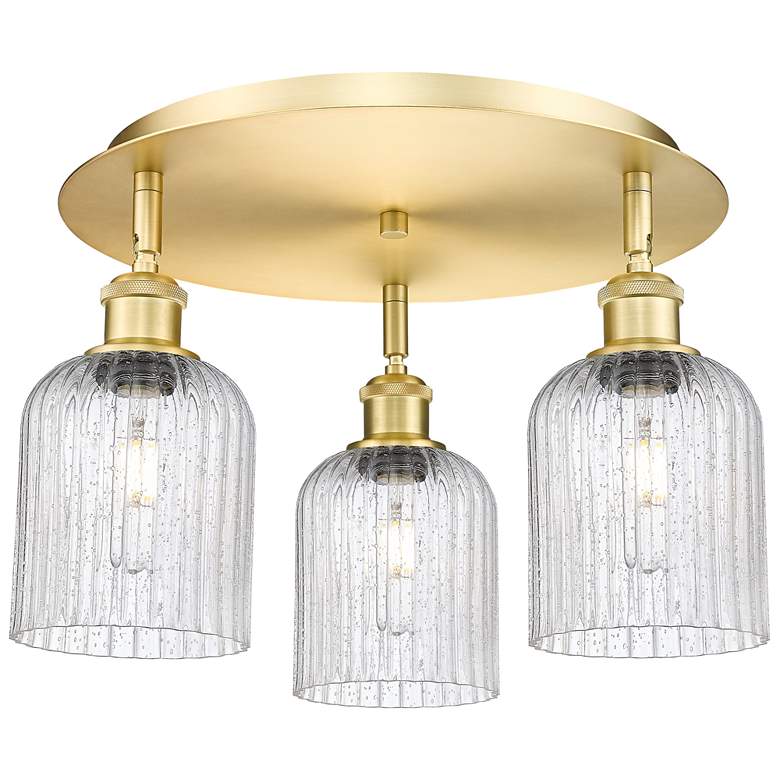 Image 1 Ballston Bridal Veil 17" 3 Light Flush Mount Satin Gold Seedy Shade
