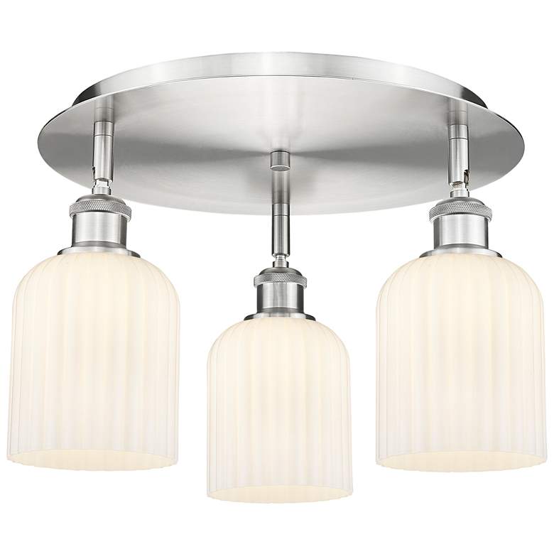 Image 1 Ballston Bridal Veil 17" 3 Light Flush Mount Satin Nickel Gloss White Shade