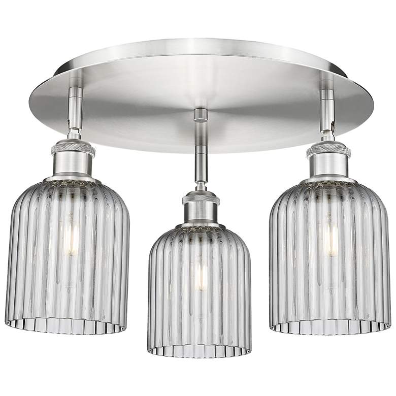 Image 1 Ballston Bridal Veil 17" 3 Light Flush Mount Satin Nickel Light Smoke Shade
