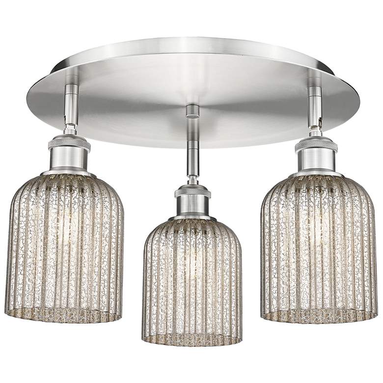 Image 1 Ballston Bridal Veil 17" 3 Light Flush Mount Satin Nickel Mercury Shade