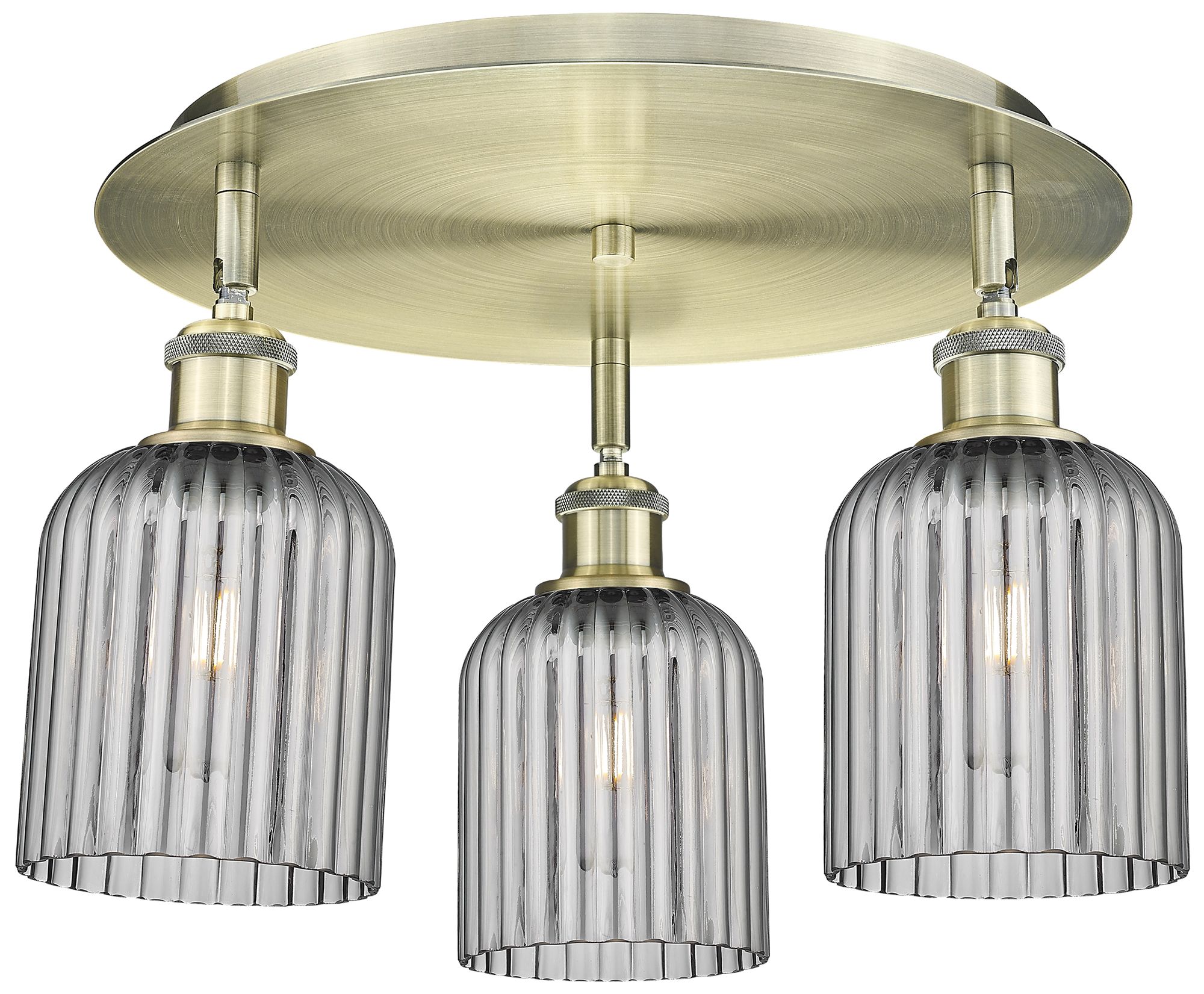 Ballston Bridal Veil 17" 3 Light Flush Mount Antique Brass w/ Smoke Sh
