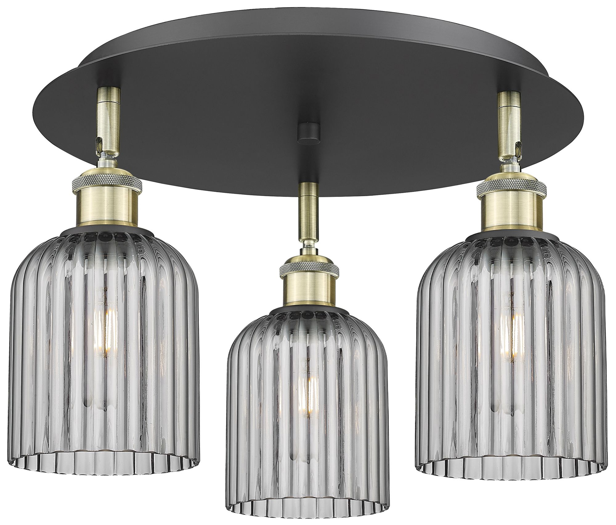 Ballston Bridal Veil 17" 3 Light Flush Mount Black Brass w/ Smoke Shad