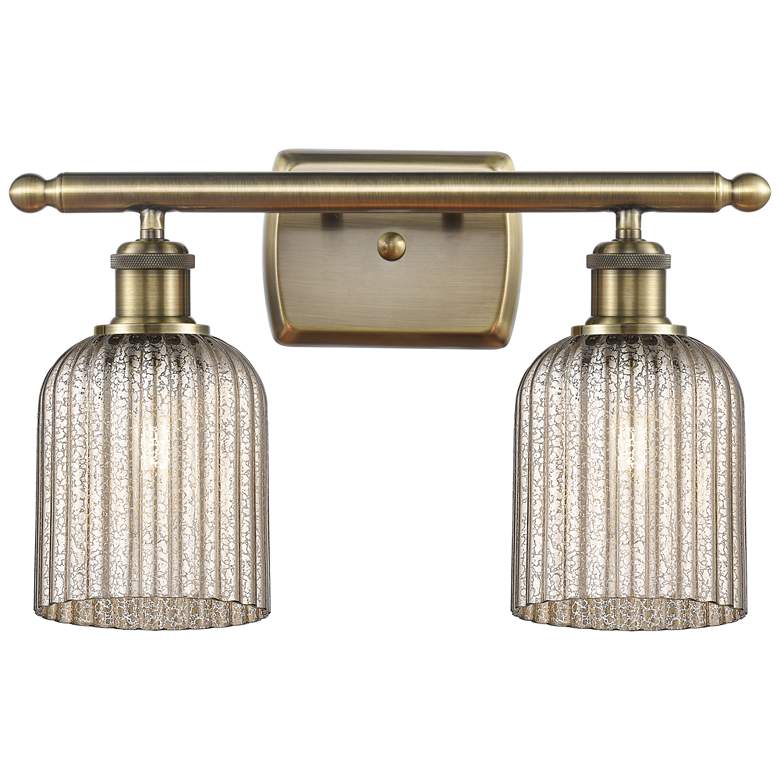 Image 1 Ballston Bridal Veil 2 Light 15" Bath Vanity Antique Brass Mercury Shade