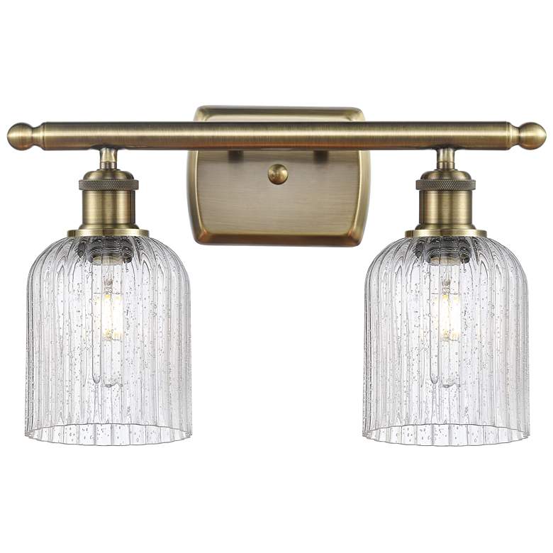 Image 1 Ballston Bridal Veil 2 Light 15" Bath Vanity Antique Brass Seedy Shade