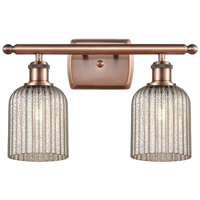 Image 1 Ballston Bridal Veil 2 Light 15" Bath Vanity Antique Copper Mercury Shade