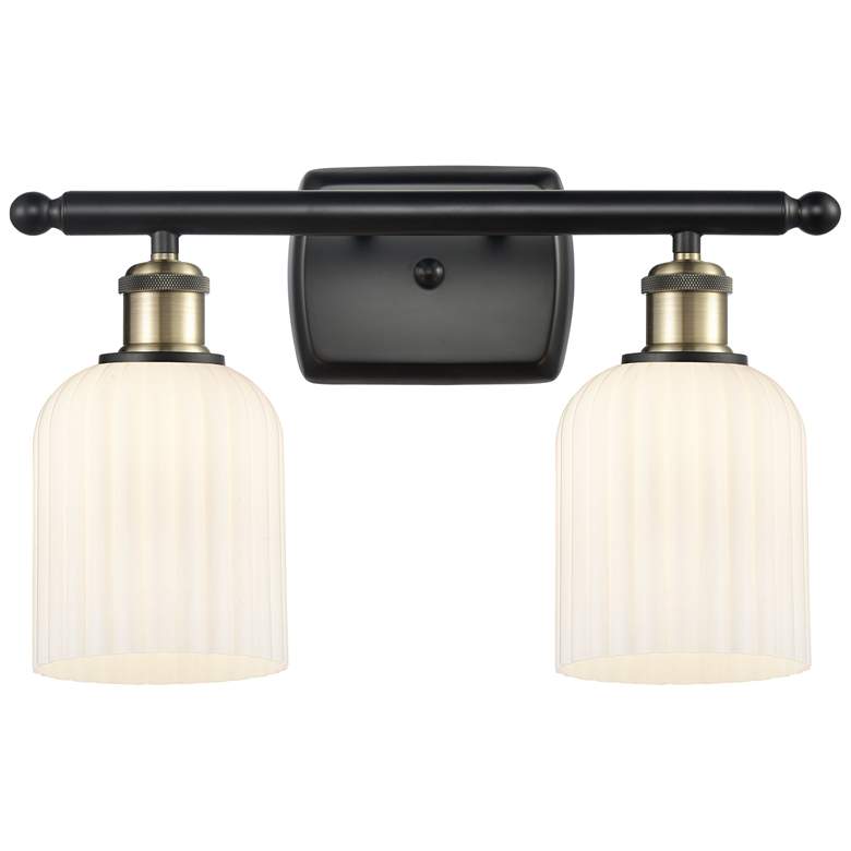 Image 1 Ballston Bridal Veil 2 Light 15" Bath Vanity Black Brass Gloss White Shade