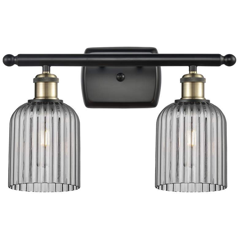 Image 1 Ballston Bridal Veil 2 Light 15" Bath Vanity Black Brass Light Smoke Shade