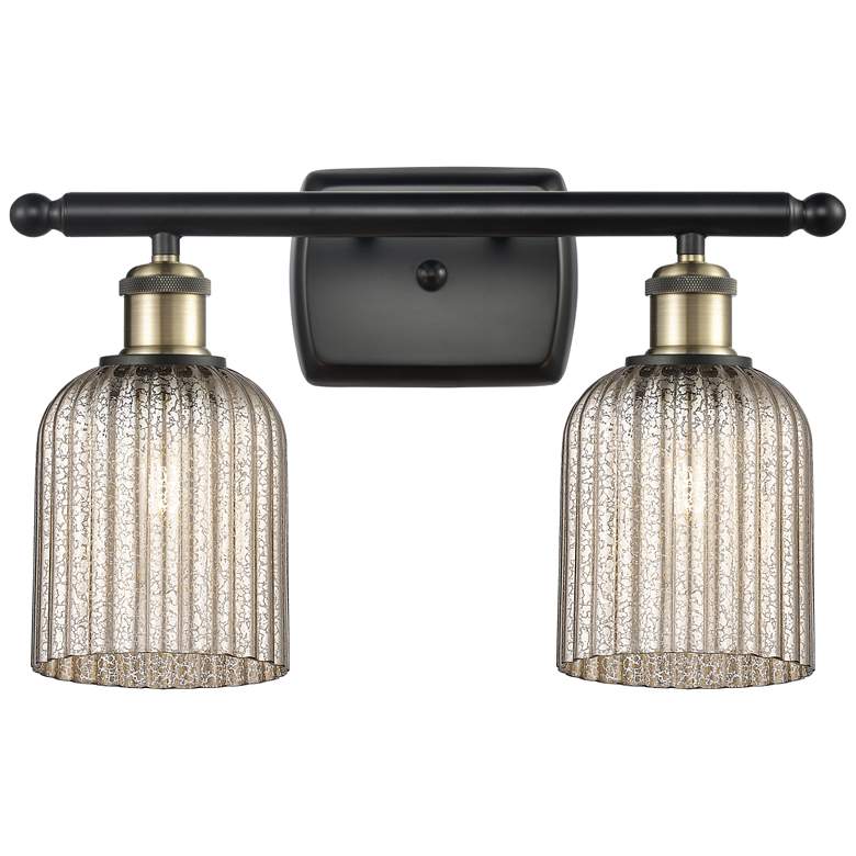 Image 1 Ballston Bridal Veil 2 Light 15" Bath Vanity Black Brass Mercury Shade
