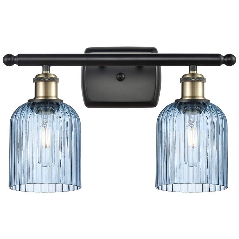 Image 1 Ballston Bridal Veil 2 Light 15" Bath Vanity Black Princess Blue Shade