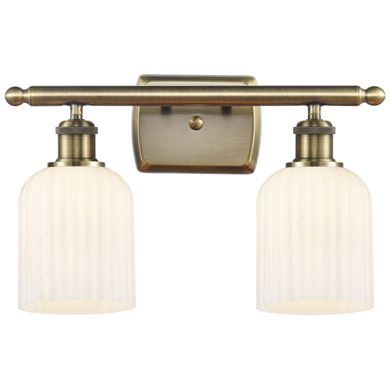 Image 1 Ballston Bridal Veil 2 Light 15" Bath Vanity Brass Gloss White Shade