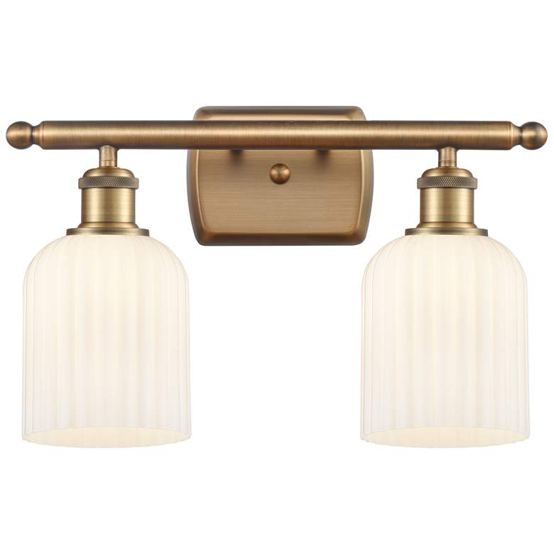 Image 1 Ballston Bridal Veil 2 Light 15" Bath Vanity Brass Gloss White Shade