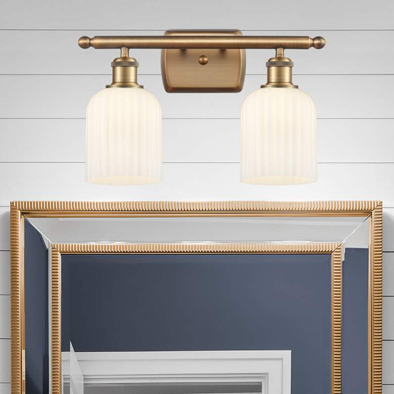 Image 1 Ballston Bridal Veil 2 Light 15" Bath Vanity Brass Gloss White Shade