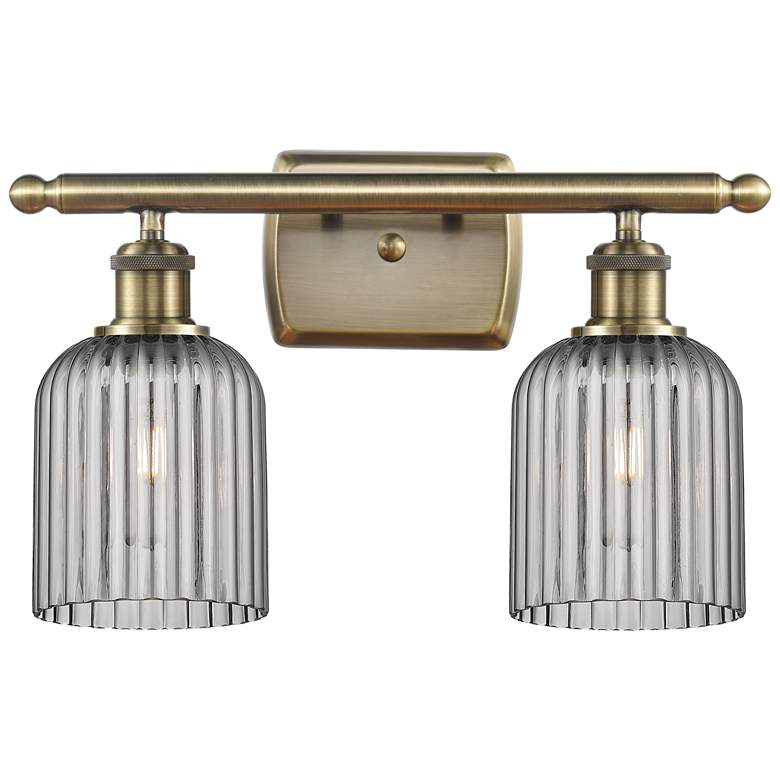 Image 1 Ballston Bridal Veil 2 Light 15" Bath Vanity Brass Light Smoke Shade