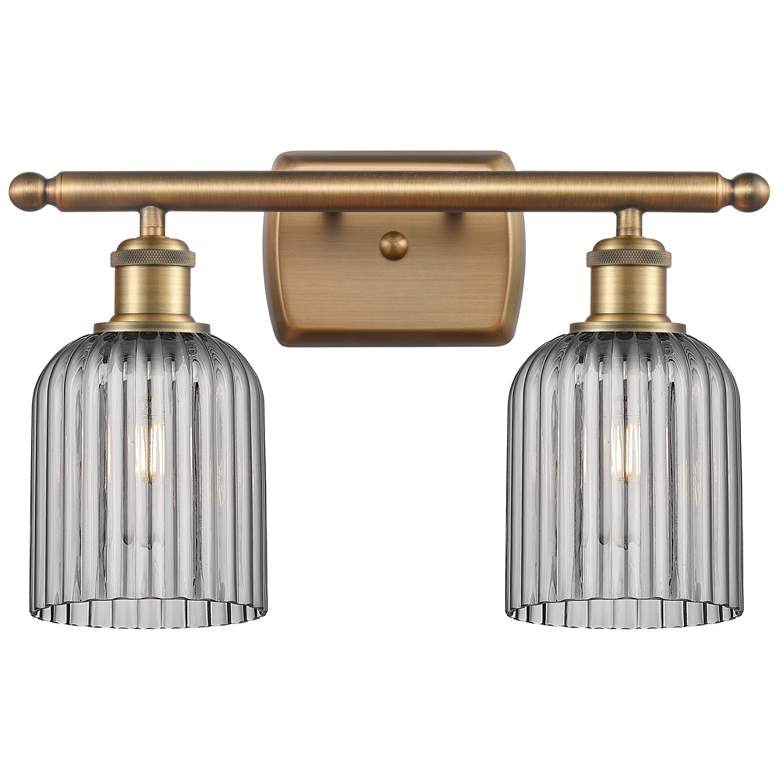 Image 1 Ballston Bridal Veil 2 Light 15" Bath Vanity Brass Light Smoke Shade
