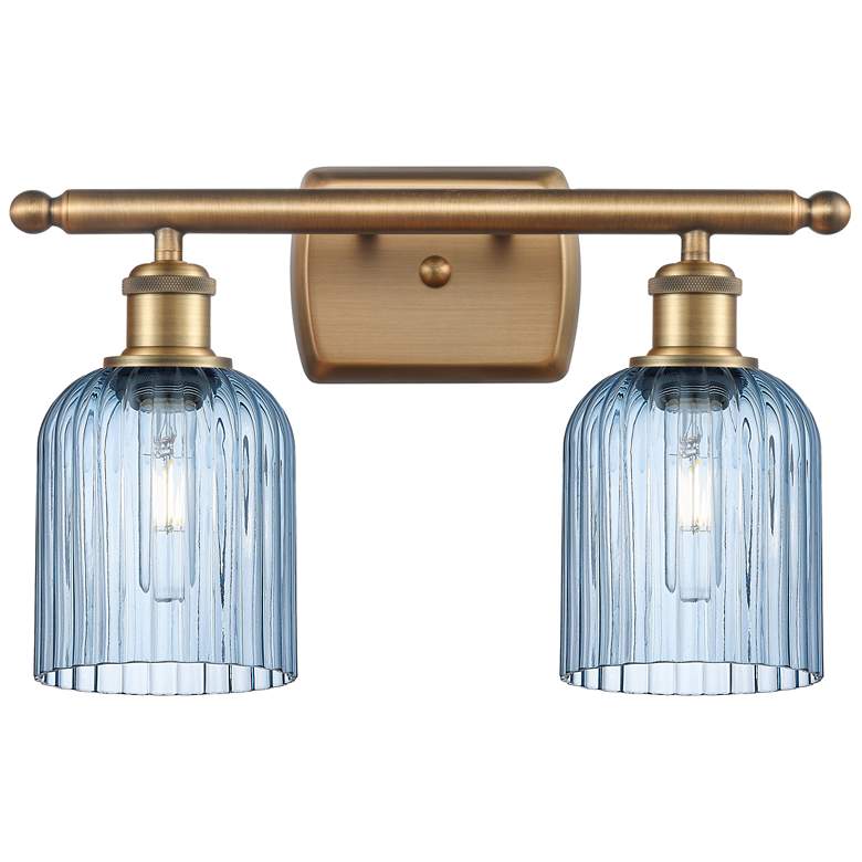 Image 1 Ballston Bridal Veil 2 Light 15" Bath Vanity Brass Princess Blue Shade