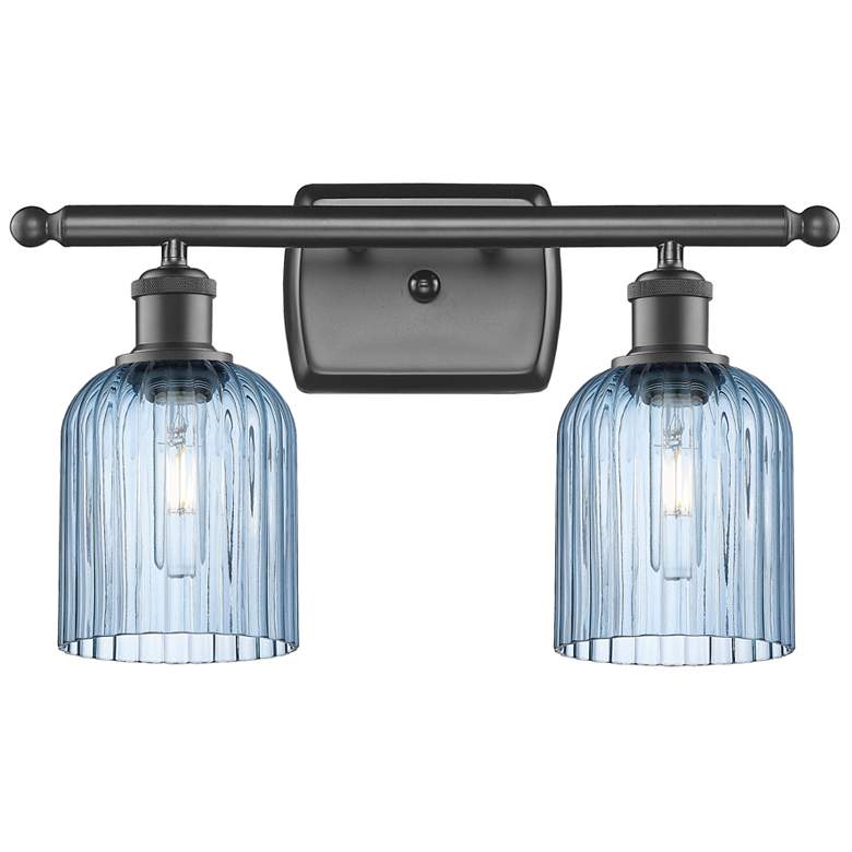Image 1 Ballston Bridal Veil 2 Light 15" Bath Vanity Bronze Princess Blue Shade
