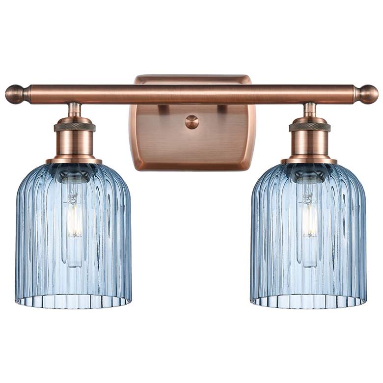 Image 1 Ballston Bridal Veil 2 Light 15" Bath Vanity Copper Princess Blue Shade