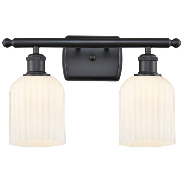 Image 1 Ballston Bridal Veil 2 Light 15" Bath Vanity Matte Black Gloss White Shade