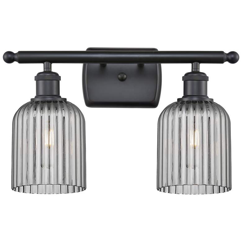 Image 1 Ballston Bridal Veil 2 Light 15" Bath Vanity Matte Black Light Smoke Shade