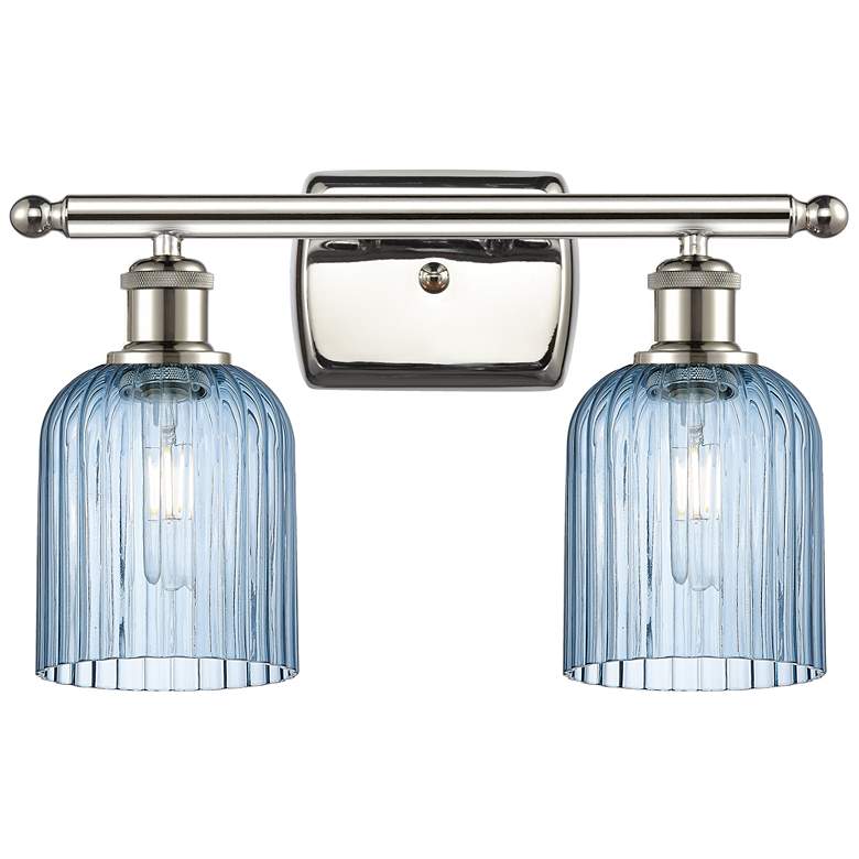 Image 1 Ballston Bridal Veil 2 Light 15" Bath Vanity Nickel Princess Blue Shade