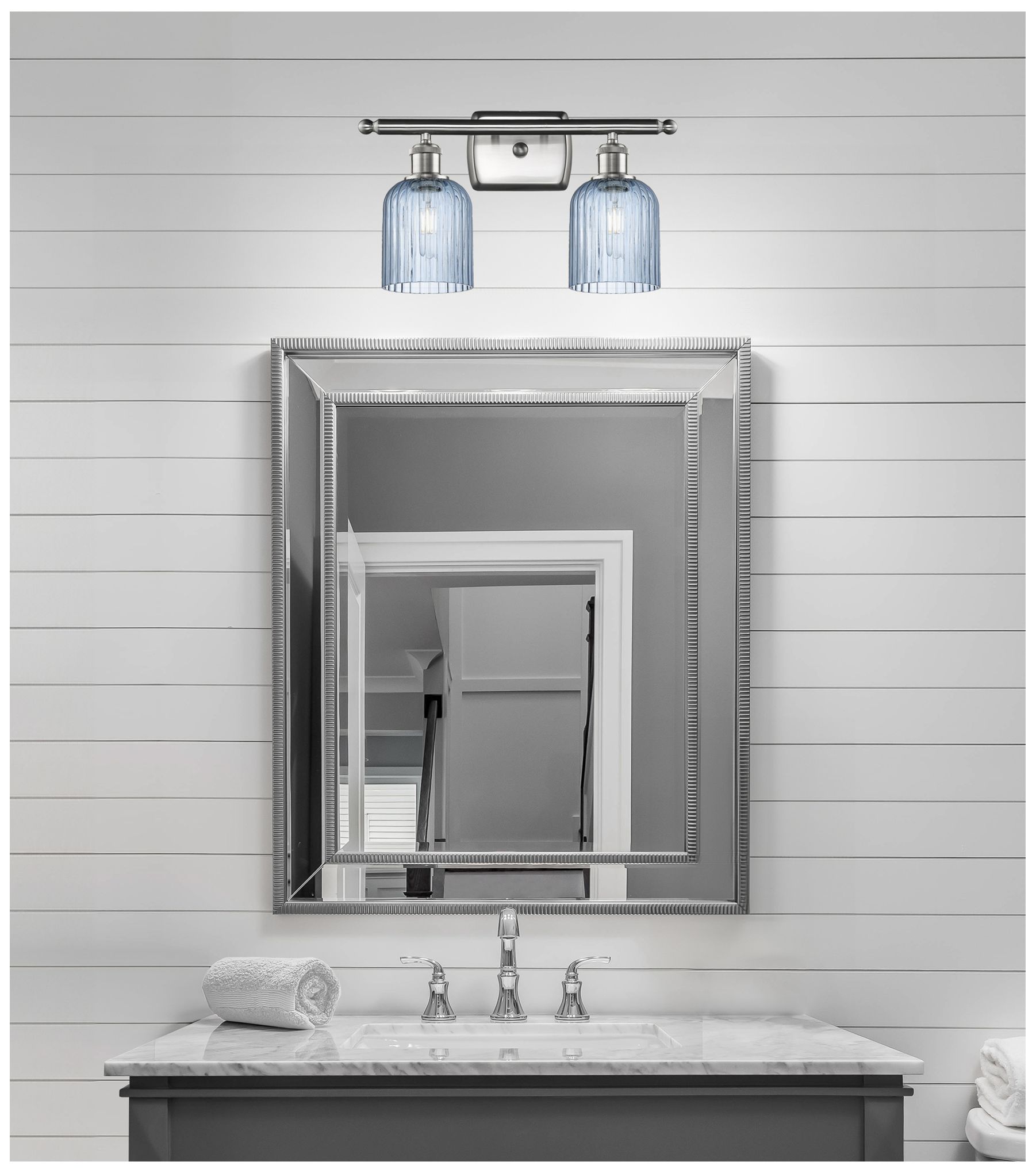 Image 3 Ballston Bridal Veil 2 Light 15" Bath Vanity Nickel Princess Blue Shade more views