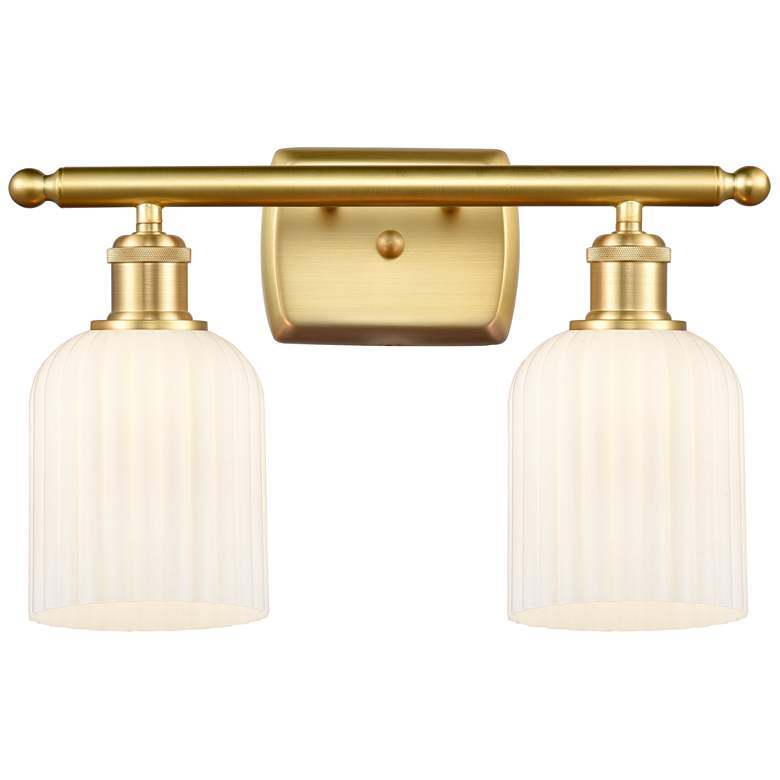 Image 1 Ballston Bridal Veil 2 Light 15" Bath Vanity Satin Gold Gloss White Shade