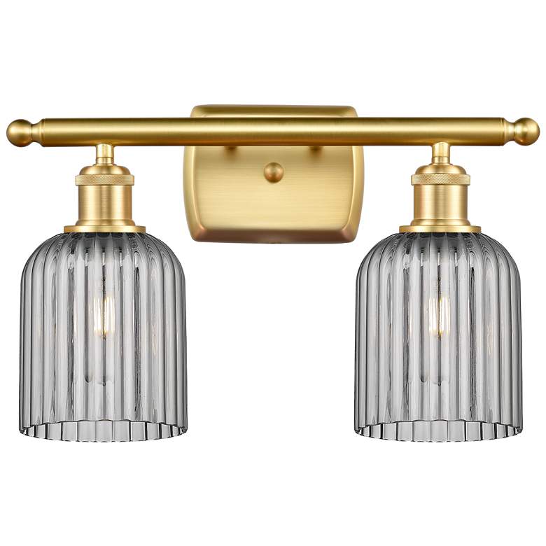 Image 1 Ballston Bridal Veil 2 Light 15" Bath Vanity Satin Gold Light Smoke Shade