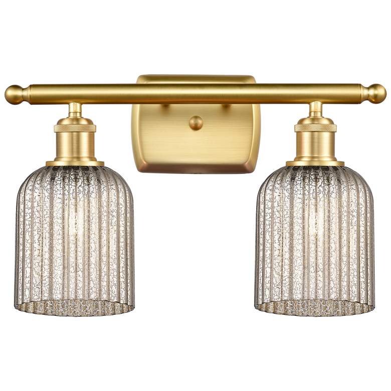 Image 1 Ballston Bridal Veil 2 Light 15" Bath Vanity Satin Gold Mercury Shade