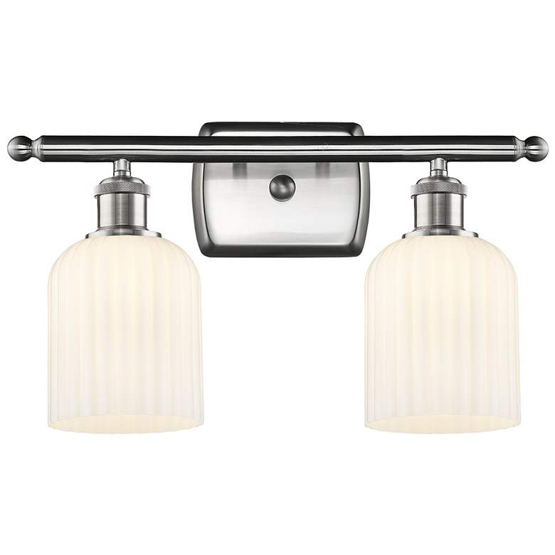 Image 1 Ballston Bridal Veil 2 Light 15" Bath Vanity Satin Nickel Gloss White Shade