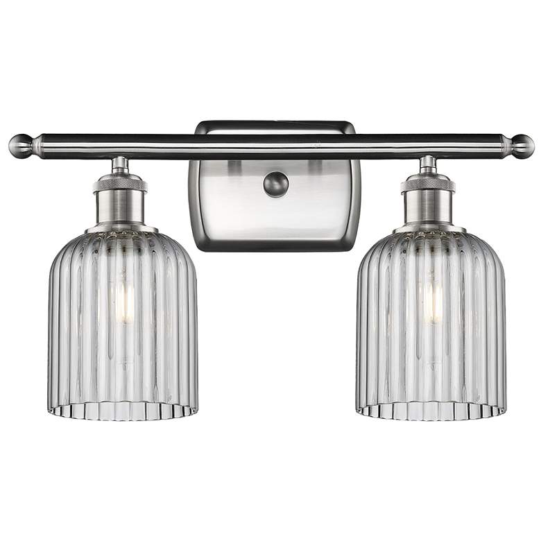 Image 1 Ballston Bridal Veil 2 Light 15" Bath Vanity Satin Nickel Light Smoke Shade