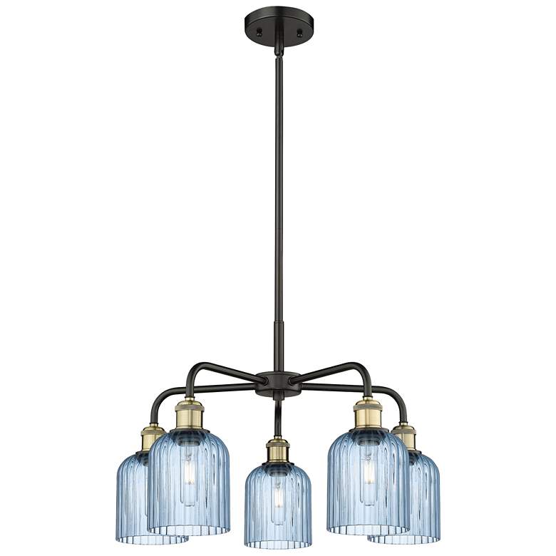 Image 1 Ballston Bridal Veil 23" 5 Light Stem Hung Chandelier Black w/ Blue Shade
